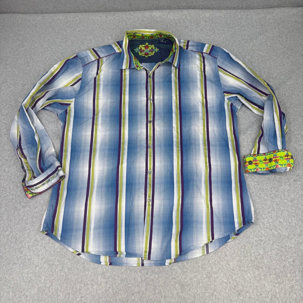 Robert Graham Mens 3XL Blue Green Striped Long Sleeve Button Down Shirt